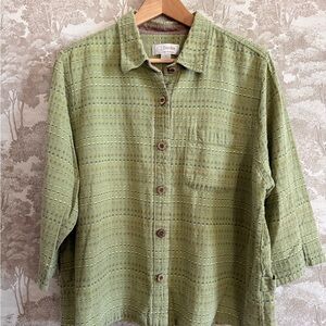 100% linen green stitch top